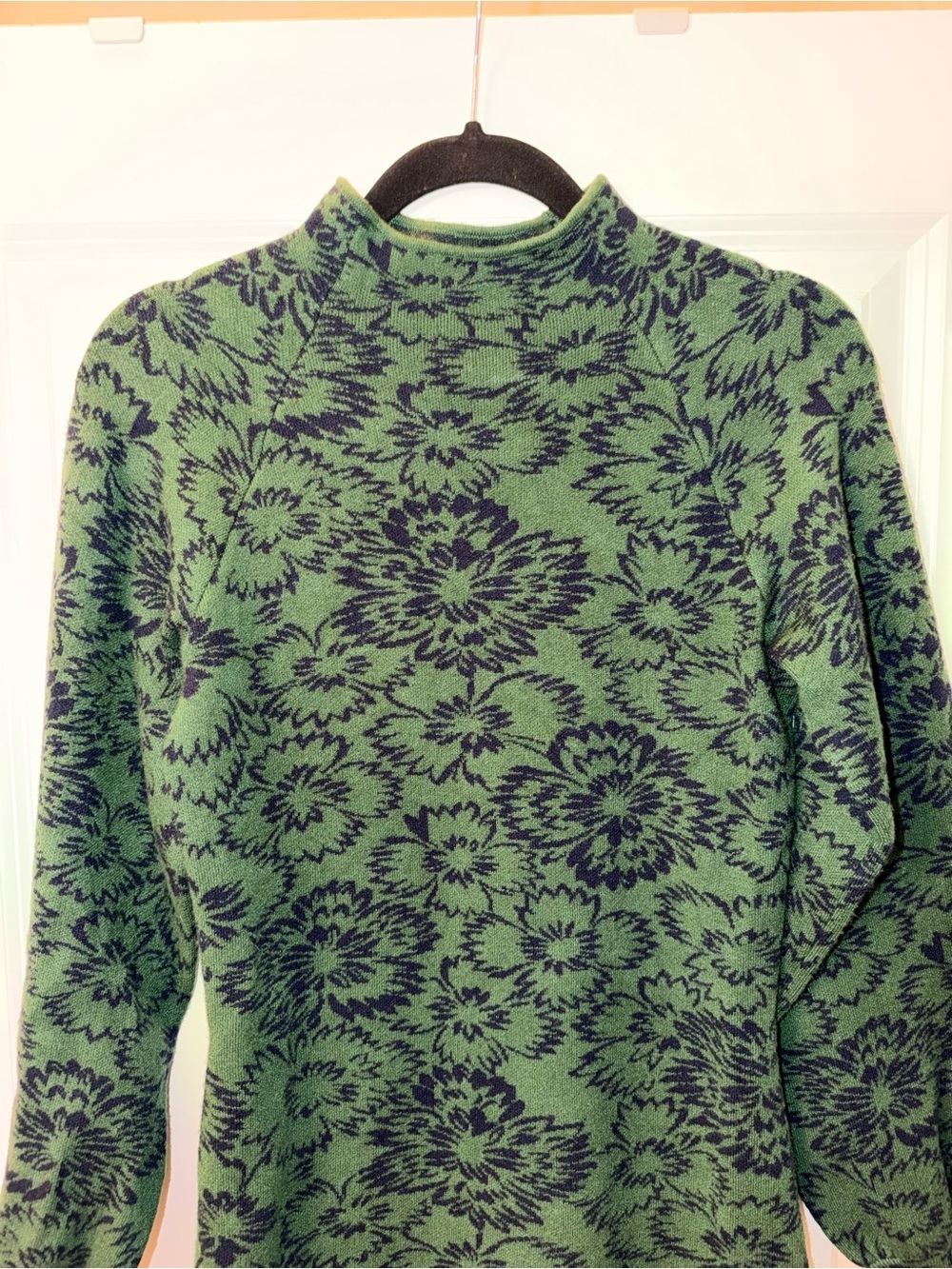 Maeve by Anthropologie the Beatriz mock-neck sweater dress green and navy - Picture 3 of 7